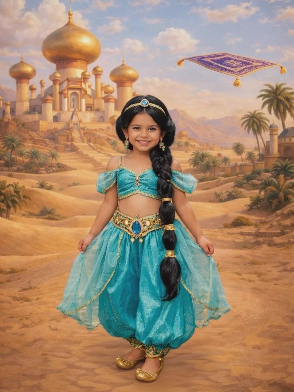 Girls' Teal Princess Genie Costume with Gold Accents